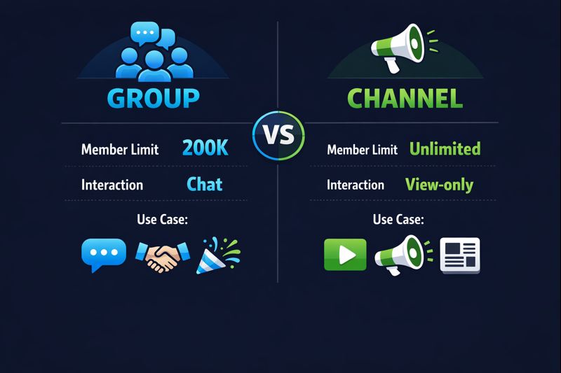 Comparison of telegram group versus channel member adding strategies